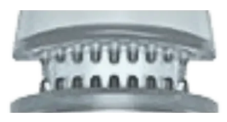 close up of the massaging and teeth cleaning bristles of the calm and clean pacifier toothbrush from froglily baby